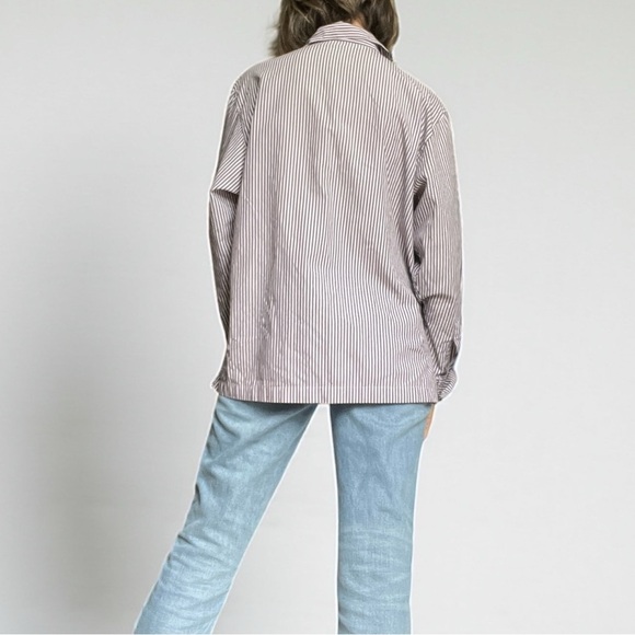 Vintage 90s Burberrys Navy and Nude Striped Blouse Button Front Shirt Large - Picture 4 of 12